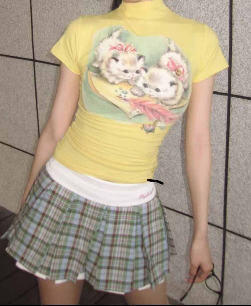 Y2K cat cute style top