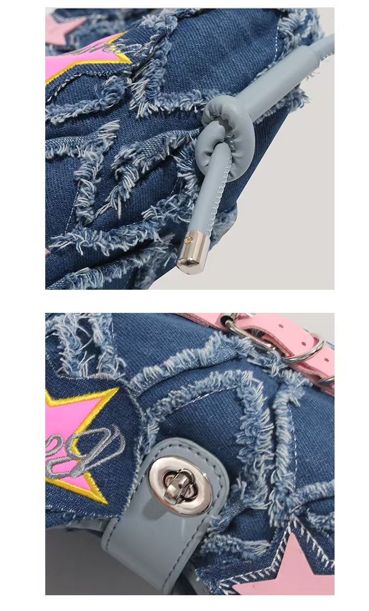 Y2K Pink star denim shoulder bag