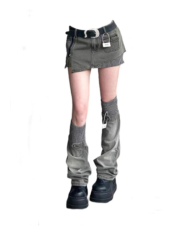 Y2K mini skirt with neon leg socks in 90s cyberpunk streetwear styling