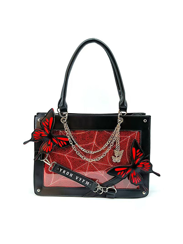 Gothic butterfly Y2K handbag with raffia accents and tote work bag structure