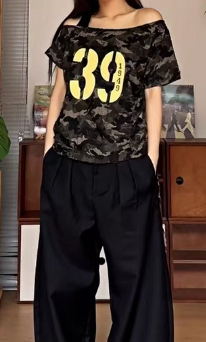 Y2K Camouflage off shoulder top
