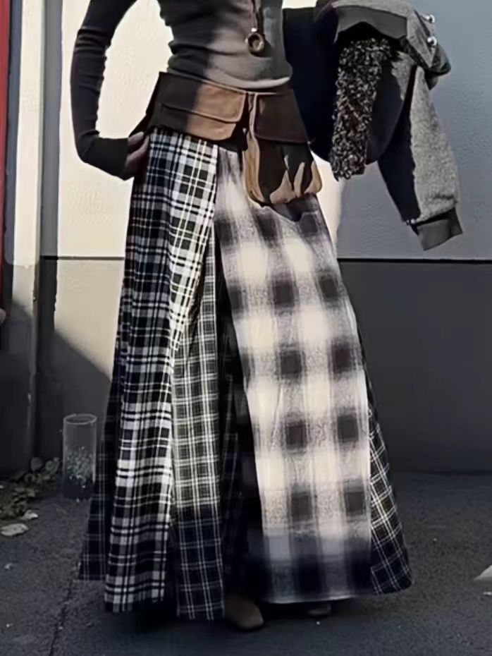 Y2K Plaid retro long skirt