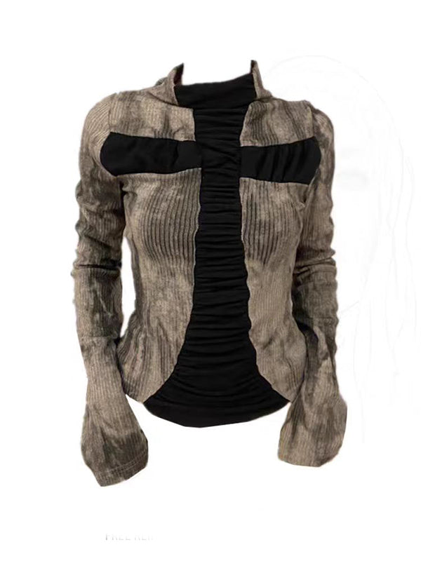 Y2K gothic long sleeve top with oxidized steel cross details and glow-in-dark ritual stitching