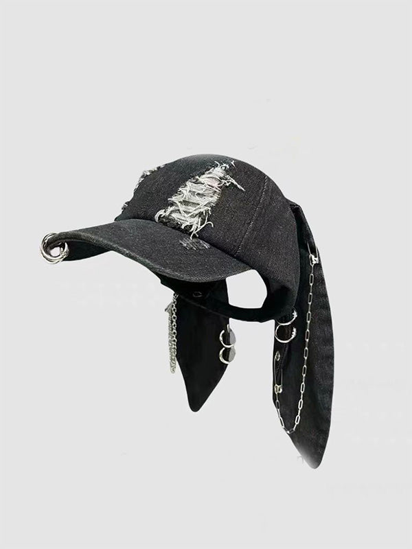 Y2K rabbit ear hat with glowing neon ears and holographic fur texture