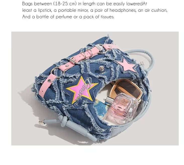 Y2K Pink star denim shoulder bag