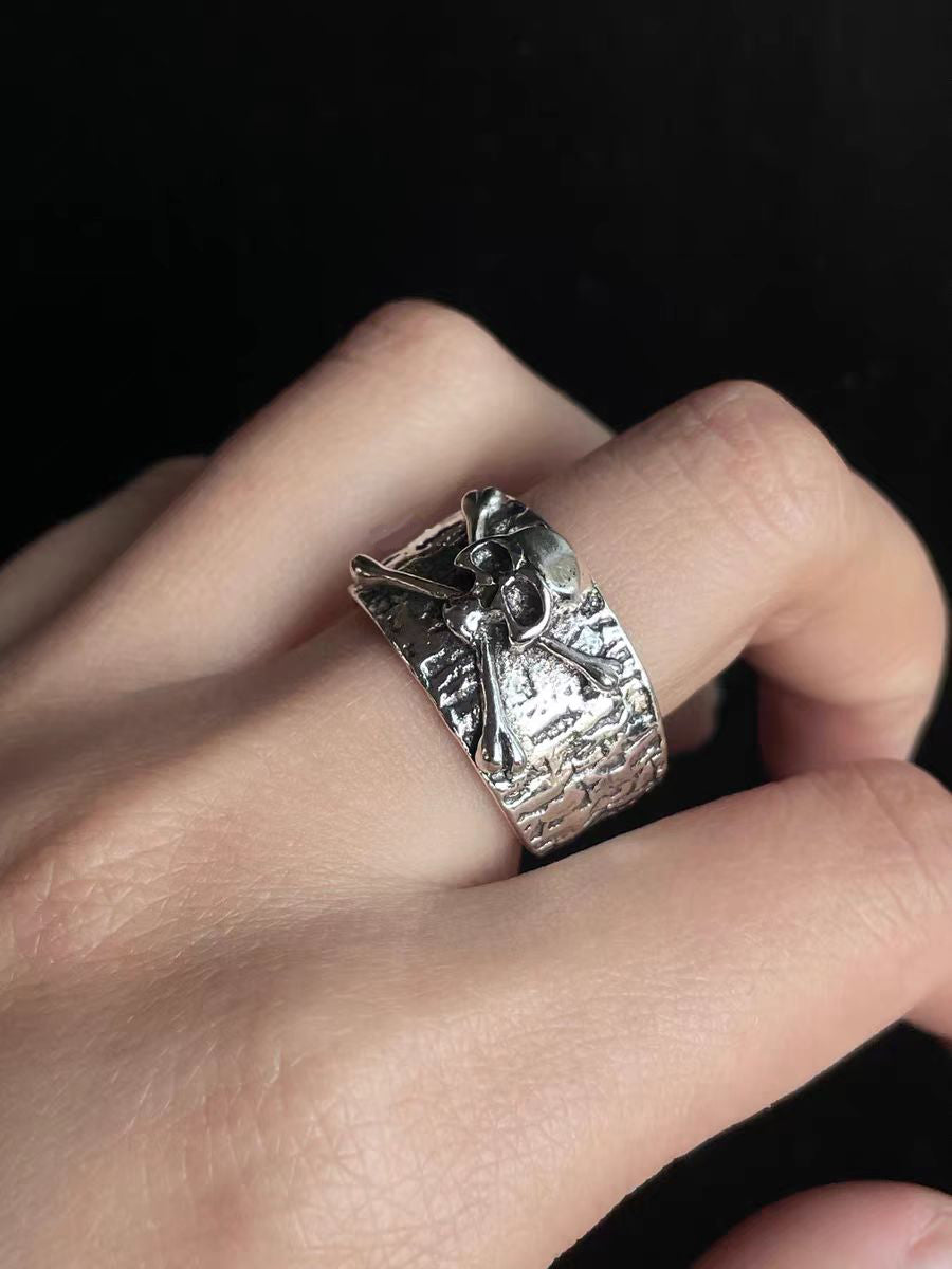 Gothic king crown ring styled with leather gloves and lace sleeves