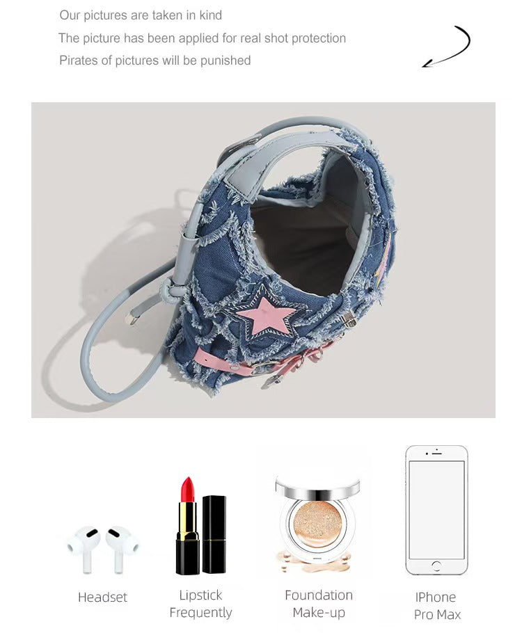 Y2K Pink star denim shoulder bag