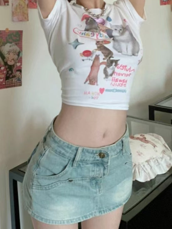 Y2K Cat pattern top