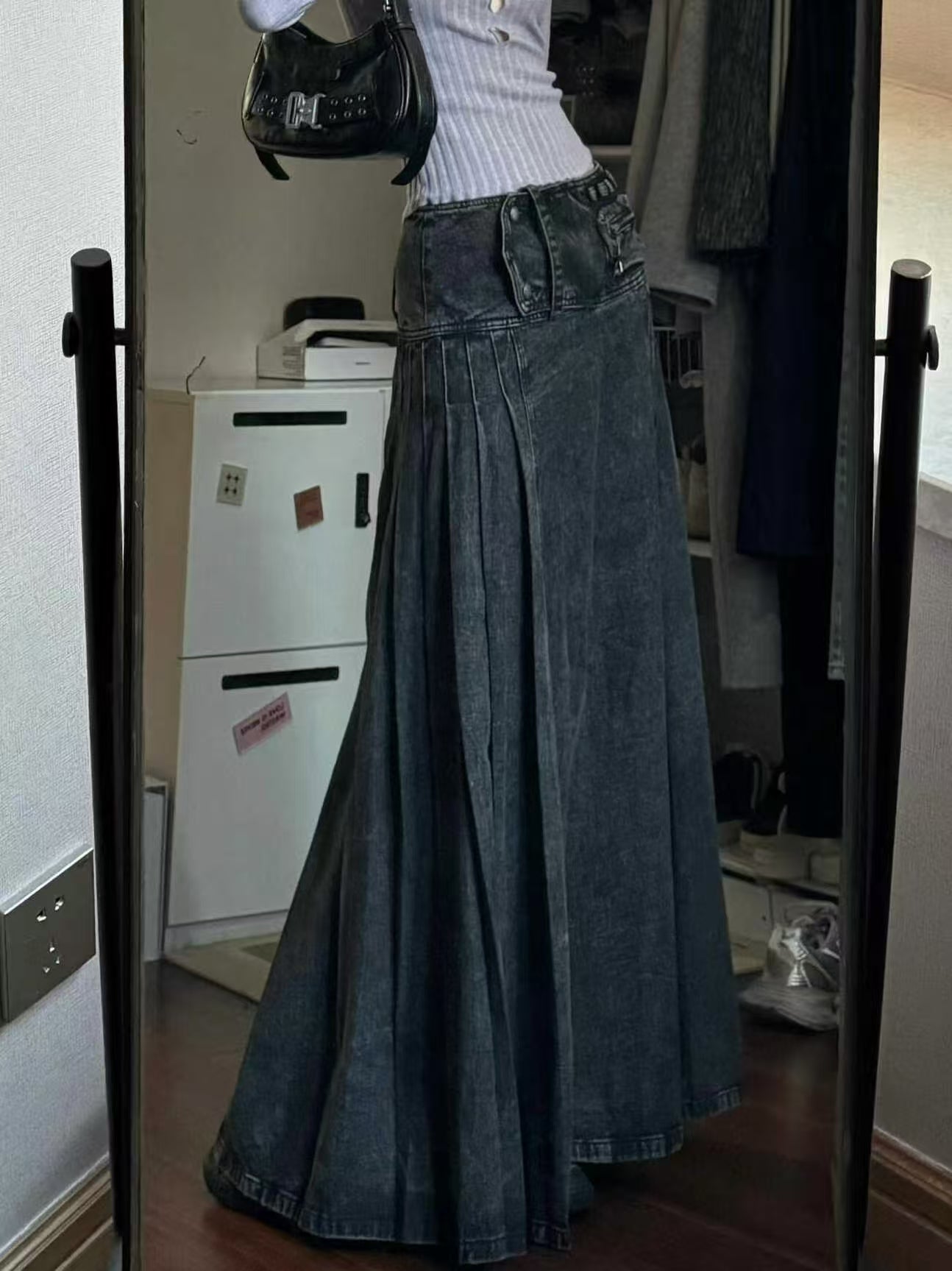 Gothic style denim long skirt