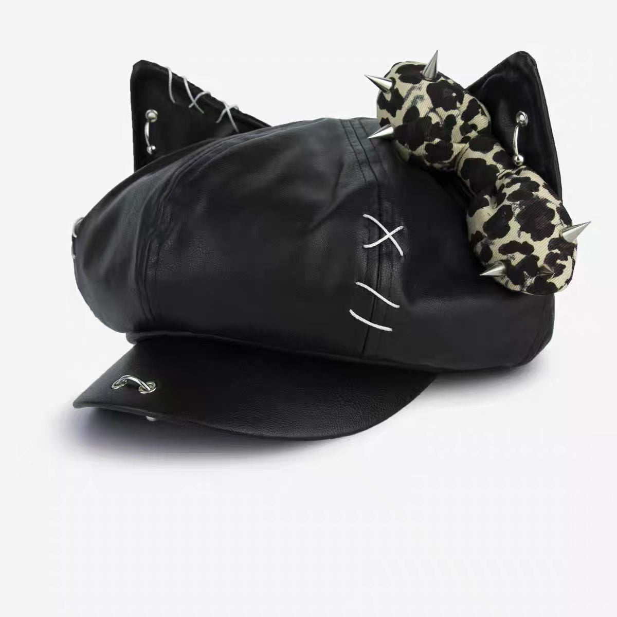 Y2K leopard print cat ear hat