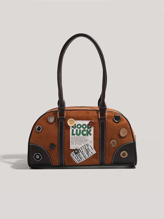Y2K Cartoon Retro Handbag with 90s graffiti prints and oxidized chain accents