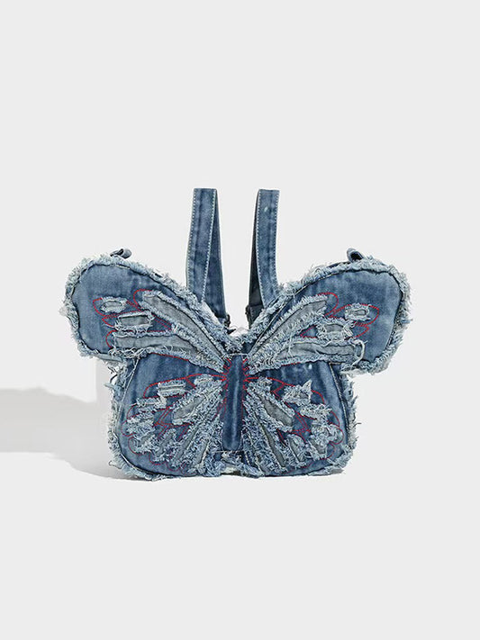 Y2K Butterfly Tassel Shoulder Bag with distressed leather and cyberpunk chain straps