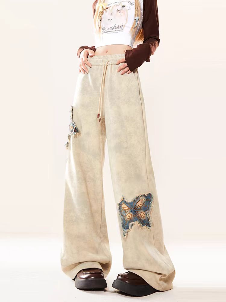 Y2K Butterfly patch sports pants