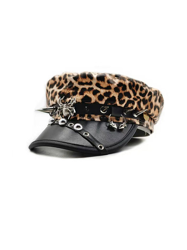 Y2K leopard print bucket hat with holographic trim and adjustable UV-protective fabric