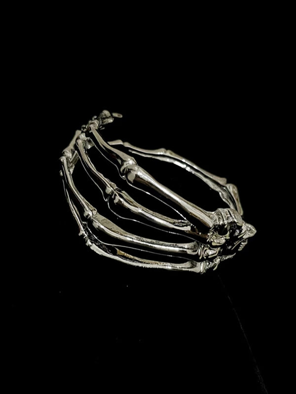 Y2K skull bracelet with oxidized steel skeleton hand charms and chain links
