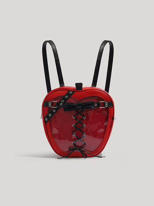 Y2K Gothic Apple Backpack with distressed leather emblem and punk chain straps