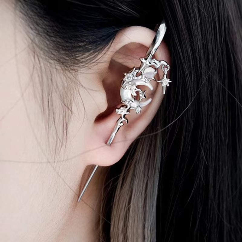Mythic Moon Needle Earrings - Gothic Moon Design with Needle Pendant, Punk & Alternative Jewelry