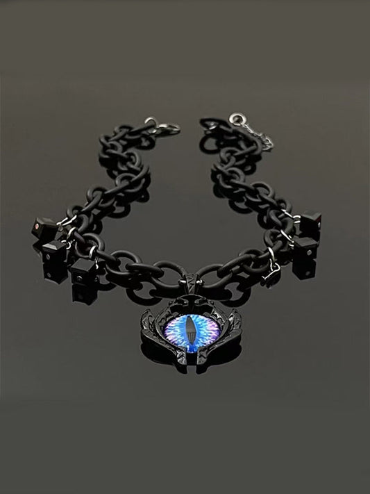 Y2K gothic necklace with Eye of Osiris pendant and glowing constellation details