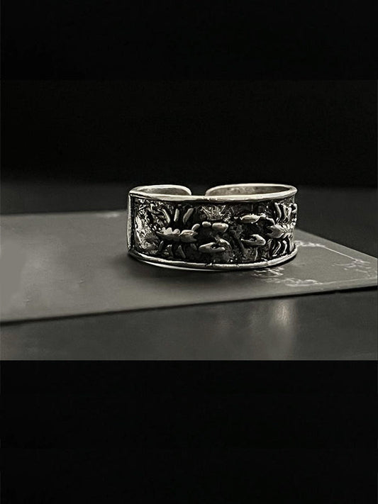 Y2K witchy men's rings with oxidized steel scorpion motifs and celestial rune details