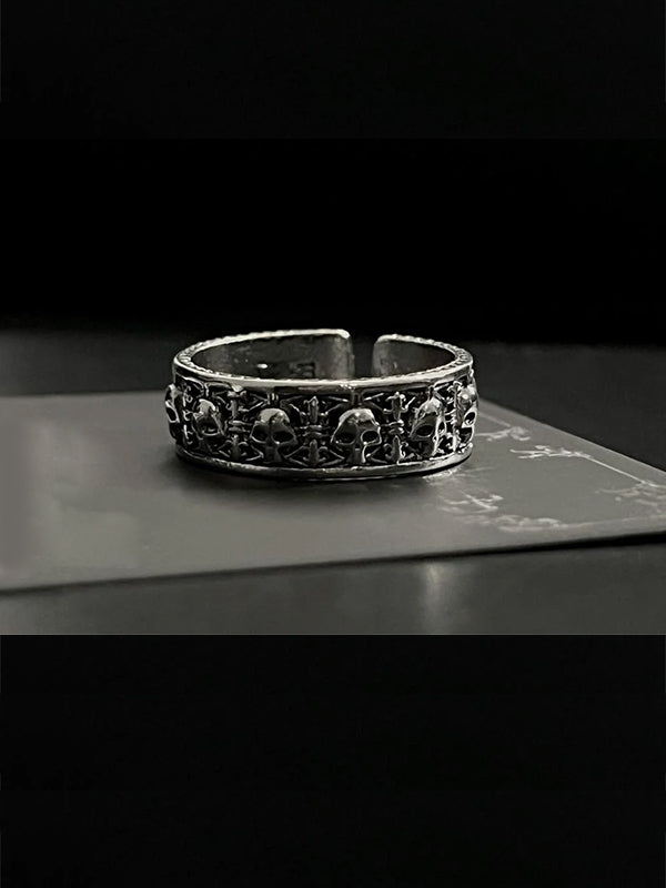 Y2K skull wedding rings with oxidized steel bones and eternal vow engravings